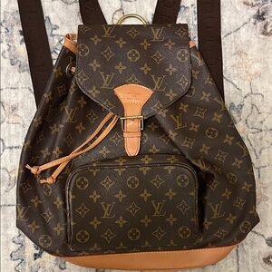 Louis Vuitton Monogram Canvas Backpack with Tan Leather Trim